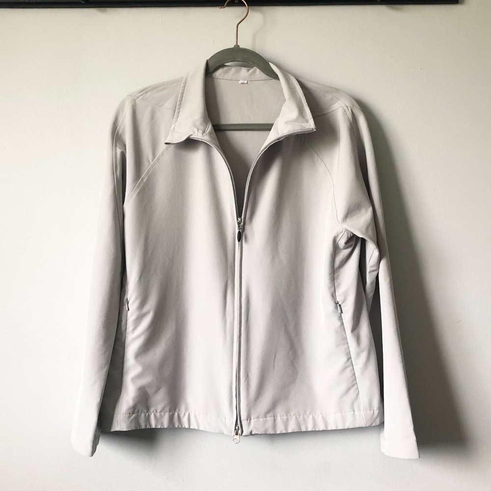 Alo Brushed Nylon Light Gray Double Zip Jacket Size Small